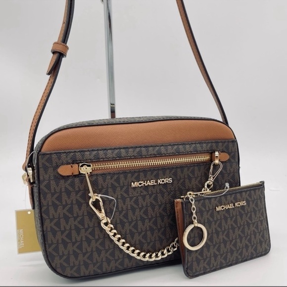 Michael Kors Large EW Zip Chain Xbody Bag & Coinpouch w ID Brown - Picture 2 of 11